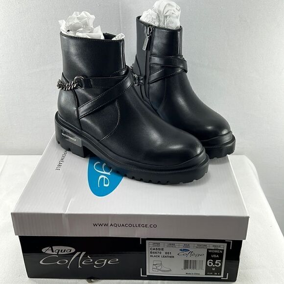 Aqua College Cassie Black Leather Bootie size 6.5 M - Picture 1 of 7